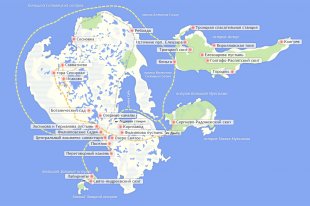 Соловецкие острова. Карта маршрутов. Иллюстрация: Алиса Новодворская / . 